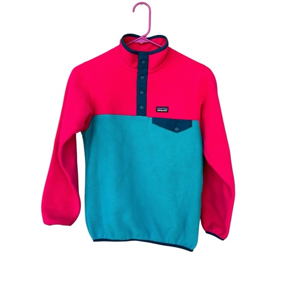 Patagonia Girls Snap Synchilla Pullover Fleece - Size Large - Pink Blue - Picture 2 of 9